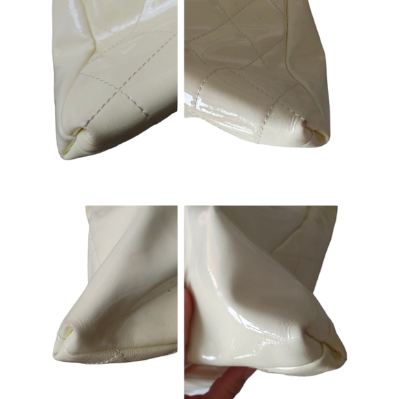 Calvacanti Italy Cream Ivory Patent Leather Satchel Tote Shoulder Bag - Picture 9 of 16